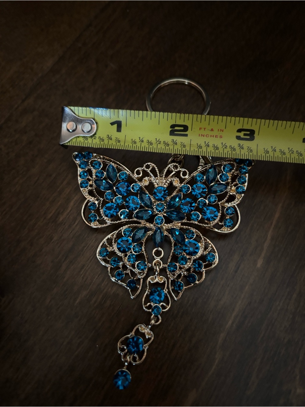 Gold-Tone Blue Crystal Butterfly Keychain Bag Charm new - Picture 5 of 6